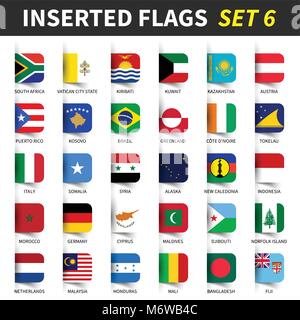 All flags of the world set 6 . Inserted and floating sticky note design . ( 6/8 ) . Stock Vector