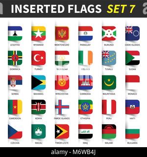 All flags of the world set 7 . Inserted and floating sticky note design . ( 7/8 ) . Stock Vector