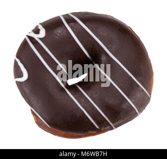 Chocolate donut with white stripes isolated on white background. Stock Photo