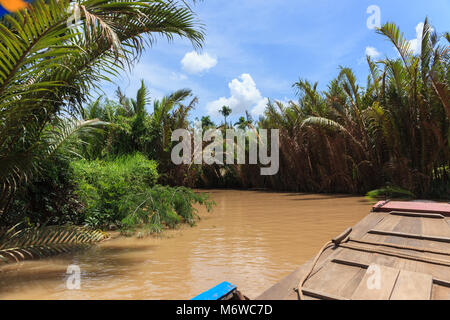 Boating on a dirty river Mekong Delta, Vietnam Stock Photo