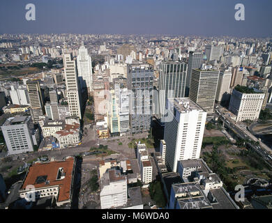Vale do Anhangabau, Tea Viaduct, Bank of Brazil, Banespa, Boston, Martineli Building, Sao Paulo, Brazil Stock Photo