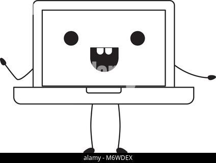 laptop computer kawaii character Stock Vector