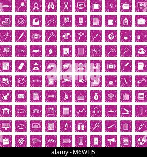 100 magnifier icons set grunge pink Stock Vector