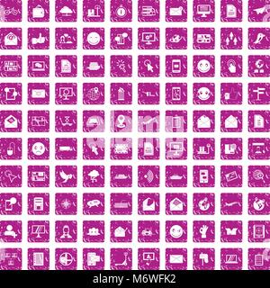 100 mail icons set grunge pink Stock Vector