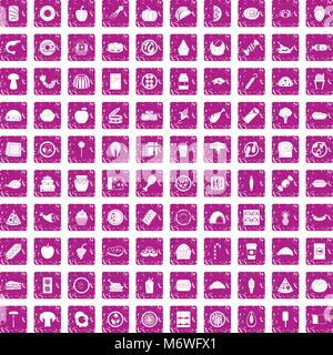 100 meal icons set grunge pink Stock Vector
