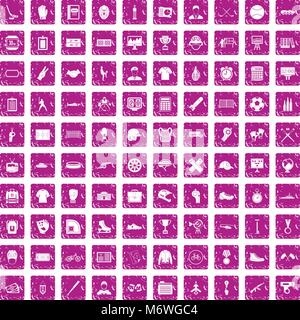 100 mens team icons set grunge pink Stock Vector