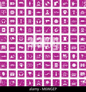 100 microphone icons set grunge pink Stock Vector
