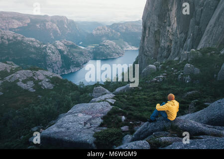 Misty morning on Preikestolen Stock Photo