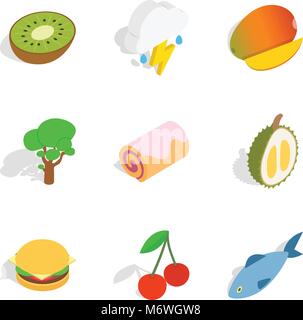 Vegan icons set, isometric style Stock Vector