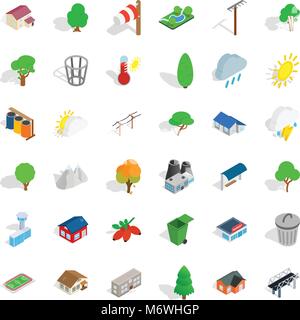 Green road icons set, isometric style Stock Vector
