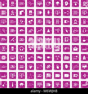 100 on-line seminar icons set grunge pink Stock Vector
