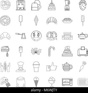 Flour confectionery icons set, outline style Stock Vector