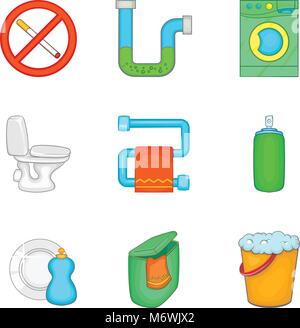 Sanitary equipment icons set, cartoon style Stock Vector
