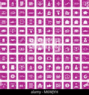 100 payment icons set grunge pink Stock Vector