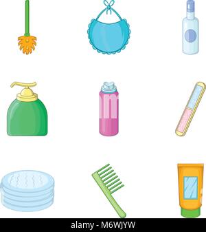 Toilet articles icons set, cartoon style Stock Vector