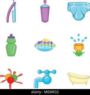 Sanitaryware icons set, cartoon style Stock Vector