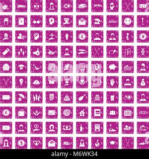 100 philanthropy icons set grunge pink Stock Vector