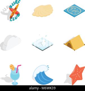 Aquatic icons set, isometric style Stock Vector