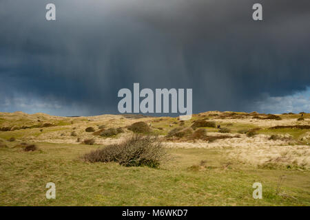 rain and storm clouds at perran downs, perranporth, cornwall, england, uk. Stock Photo