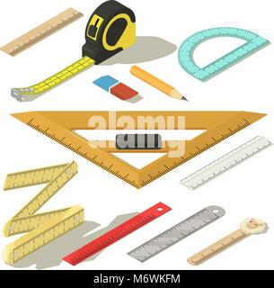 Ruler measure pencil icons set, isometric style Stock Vector