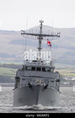 FS Sagittaire (M650), an Eridan-class (Tripartite) minehunter from the French Navy, passing Greenock at the start of Exercise Joint Warrior 17-2. Stock Photo