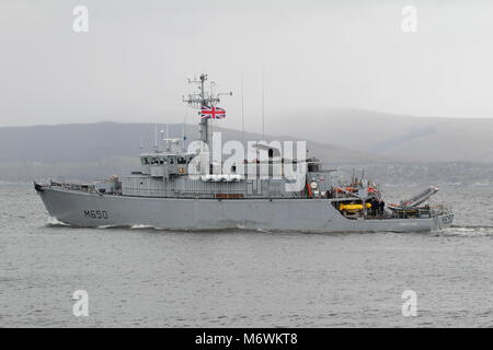 FS Sagittaire (M650), an Eridan-class (Tripartite) minehunter from the French Navy, passing Greenock at the start of Exercise Joint Warrior 17-2. Stock Photo