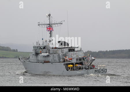 FS Sagittaire (M650), an Eridan-class (Tripartite) minehunter from the French Navy, passing Greenock at the start of Exercise Joint Warrior 17-2. Stock Photo