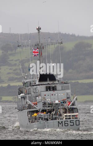 FS Sagittaire (M650), an Eridan-class (Tripartite) minehunter from the French Navy, passing Greenock at the start of Exercise Joint Warrior 17-2. Stock Photo