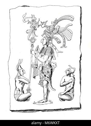 Aztec drawing with folk types and characters from the time of Alexander Von Humbolt expedition to Mexico 1803-1804 Stock Photo