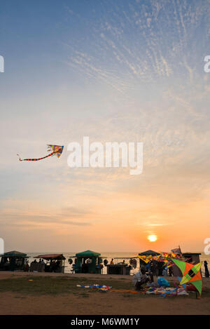 Vertica view of people kite-flying on Galle Face Green in Colombo. Stock Photo