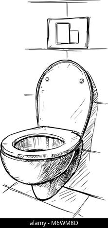 Vector Hand Drawing of Toilet Bowl in Bathroom Stock Vector
