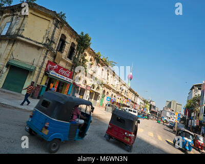 Horizontal streetview of rickshaws in Slave Island, Colombo, Sri Lanka. Stock Photo