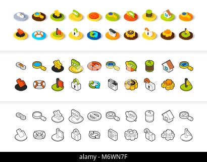 Set of icons in different style - isometric flat and otline, colored and black versions Stock Vector