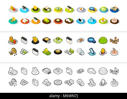 Set of icons in different style - isometric flat and otline, colored and black versions Stock Vector