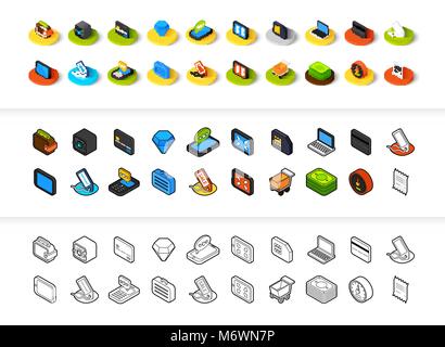 Set of icons in different style - isometric flat and otline, colored and black versions Stock Vector