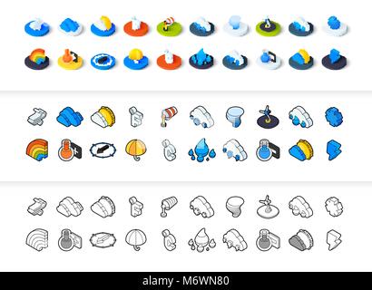 Set of icons in different style - isometric flat and otline, colored and black versions Stock Vector