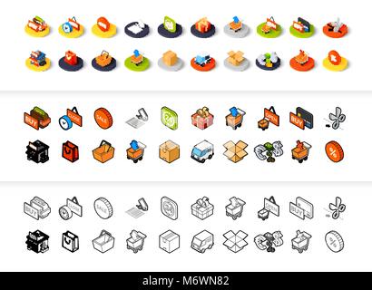 Set of icons in different style - isometric flat and otline, colored and black versions Stock Vector