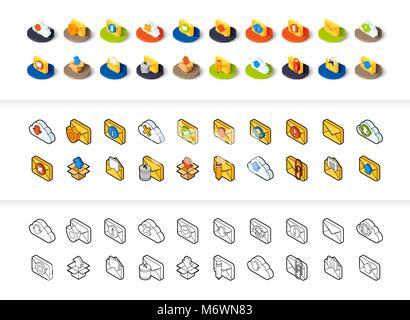 Set of icons in different style - isometric flat and otline, colored and black versions Stock Vector