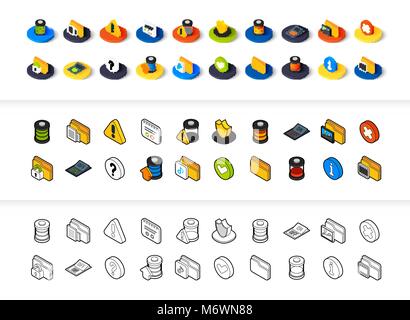 Set of icons in different style - isometric flat and otline, colored and black versions Stock Vector