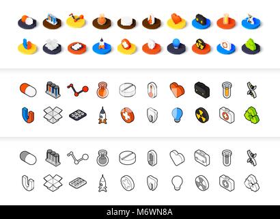 Set of icons in different style - isometric flat and otline, colored and black versions Stock Vector