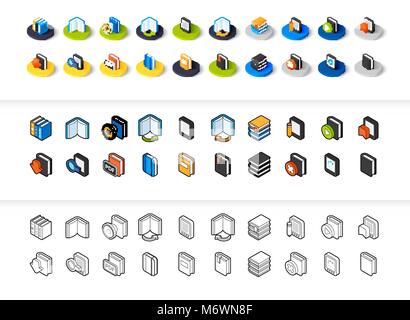 Set of icons in different style - isometric flat and otline, colored and black versions Stock Vector