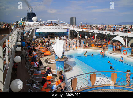 Europe, Greece, Attica, Athens, Piraeus harbour , Swimming Pool on Cruise Ship Stock Photo