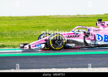 Montmelo, Catalonia, Spain. 6th Mar, 2018. Sergio Perez of Sahara Force India F1 Team with Force Ind. VJM11 seen during F1 Test Days at Montmelo Circuit. Credit:  MA 5015.jpg/SOPA Images/ZUMA Wire/Alamy Live News Stock Photo