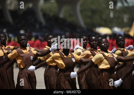 Accra, March 6. 6th Mar, 1957. Students march during Ghana's 61st independence anniversary parade in Accra, capital of Ghana, March 6, 2018. Ghana gained independence from British rule on March 6, 1957. Credit: Francis Kokoroko/Xinhua/Alamy Live News Stock Photo