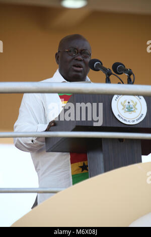 Accra, March 6. 6th Mar, 1957. Ghanaian President Nana Akufo-Addo delivers a speech during Ghana's 61st independence anniversary celebration in Accra, capital of Ghana, March 6, 2018. Ghana gained independence from British rule on March 6, 1957. Credit: Francis Kokoroko/Xinhua/Alamy Live News Stock Photo