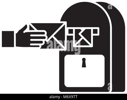 silhouette hand man with letter message and mailbox vector illustration Stock Vector