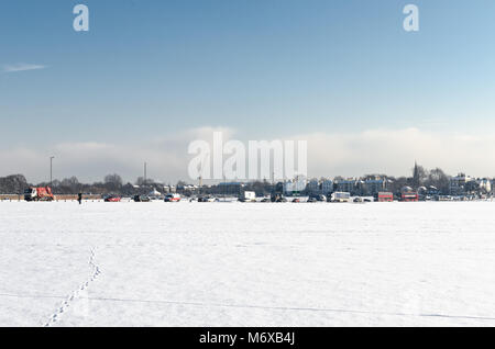 A2 Road at the boarder of Lewisham and Greenwich boroughs from Blackheath Common, London, during the so called "beast from the east" cold spell. Stock Photo