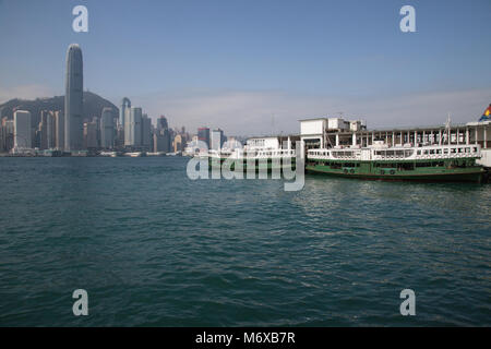 Hong Kong Star Ferry - Crossing Victoria Harbour from Central to Kowloon since 1888, the Star Ferry is an icon of Hong Kong. All the ferries bear the Stock Photo