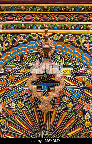 Ornate colourful details of a building door in Fes el Bali, Fes, Morocco Stock Photo