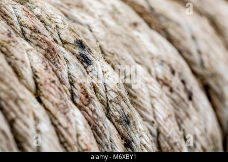 Rope wound around a winch close up Stock Photo